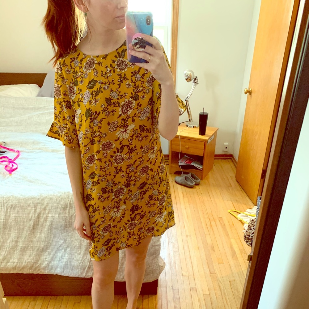 Yellow floral shift dress